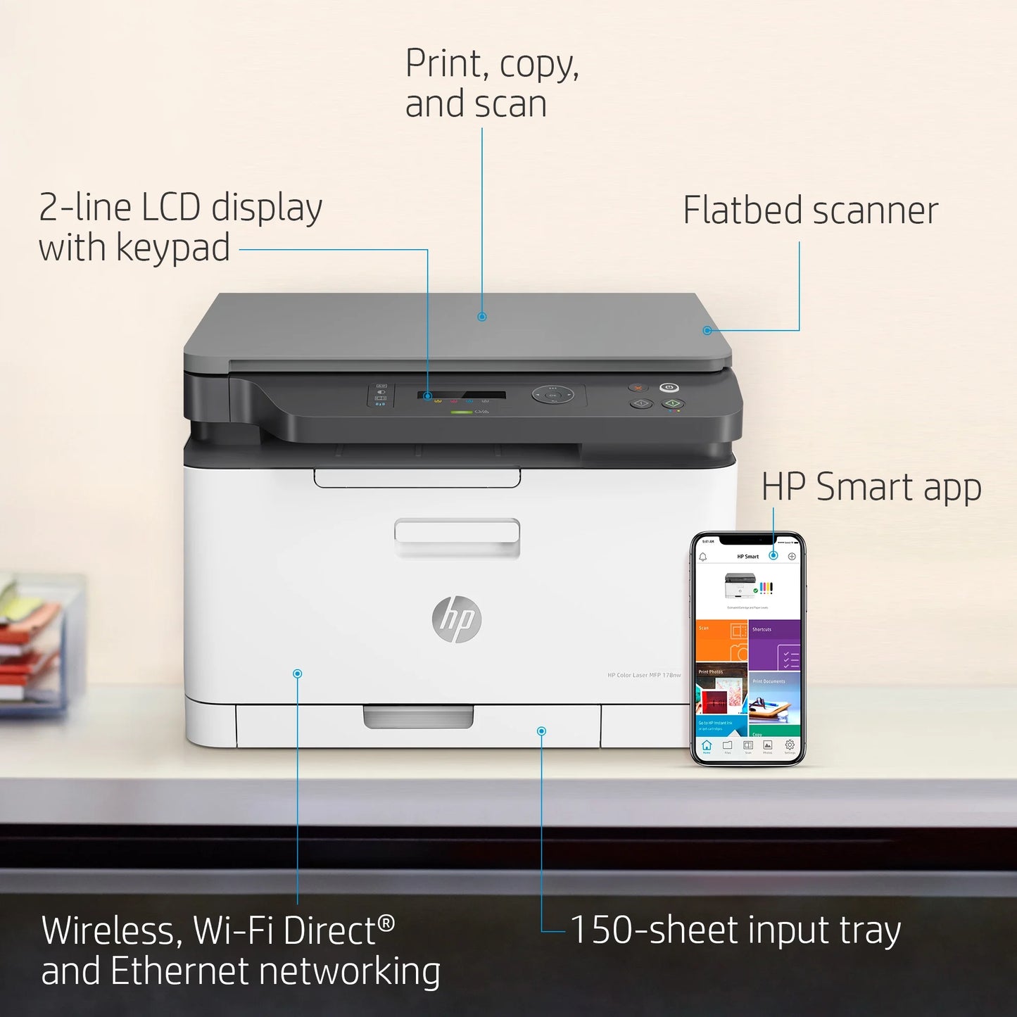 طابعة HP Color Laser MFP 178nw (4ZB96A)
