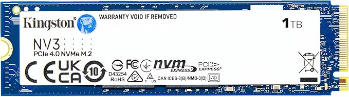 Kingston NV3 NVMe PCIe 4.0 Internal SSD 1TB M.2 2280-SNV3S/1000G