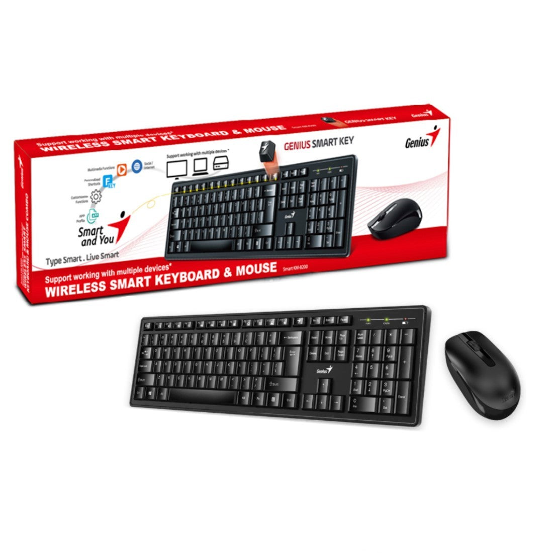 Genius KM-8200 Smart Wireless Keyboard and Mouse Set, Black