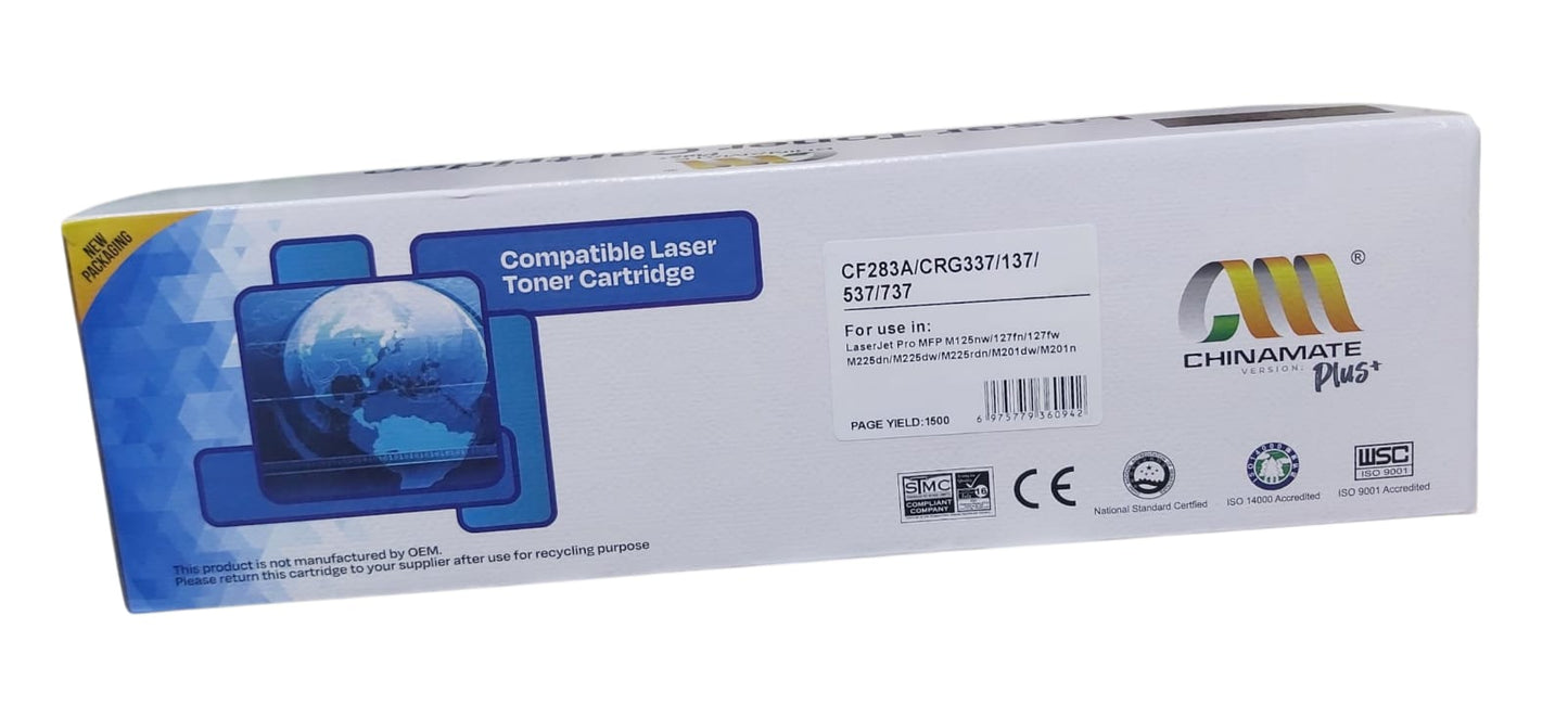 laser toner cartridge 83A CF283A BK (black) M125, M125nw, M125rnw, M127fn, M127fw, M127fp, M201n, and MFP M225dn . 737 CRG-737